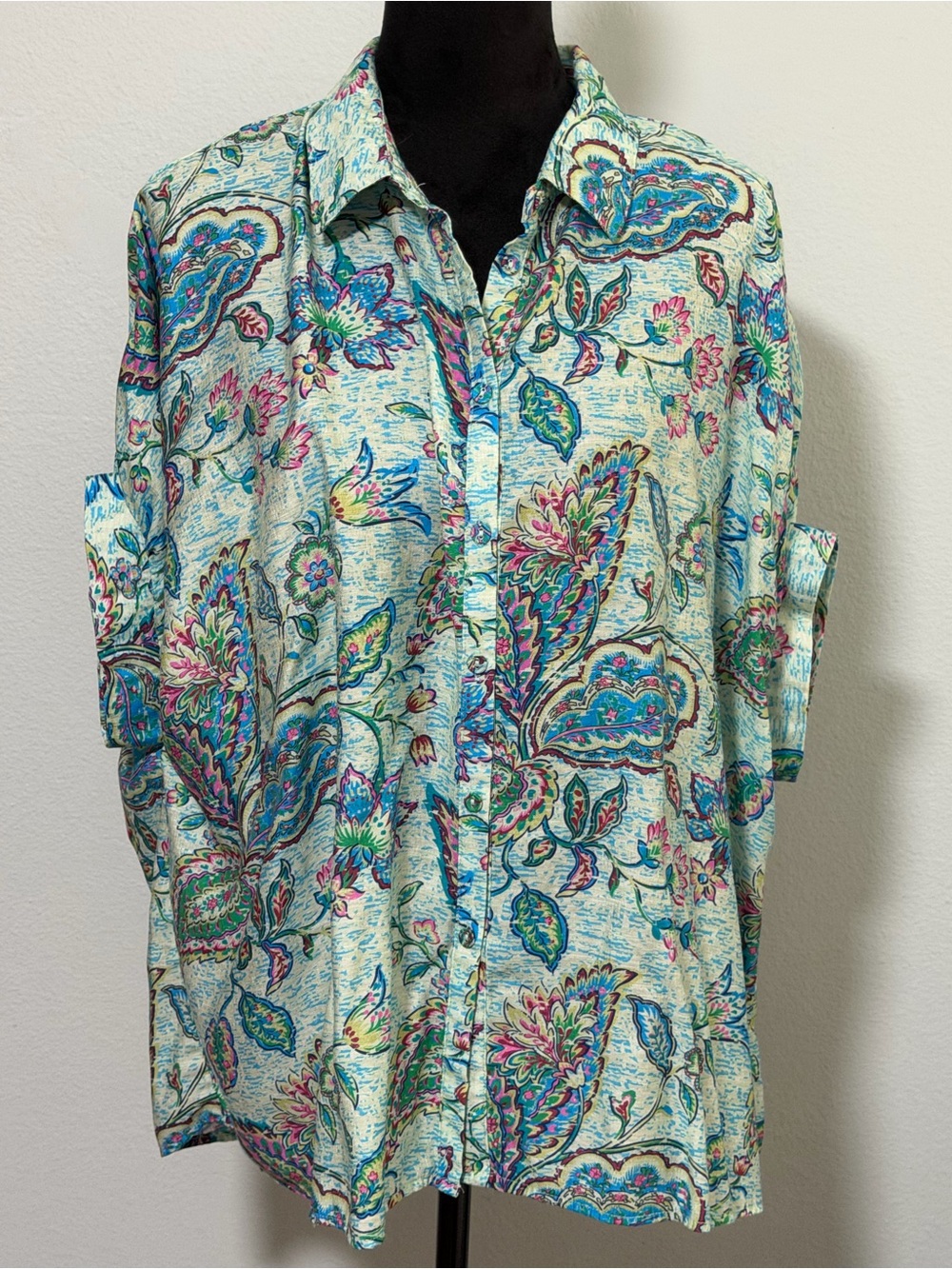 UMGEE Women’s Dolman Sleeve Paisley Button Down Blouse- Large